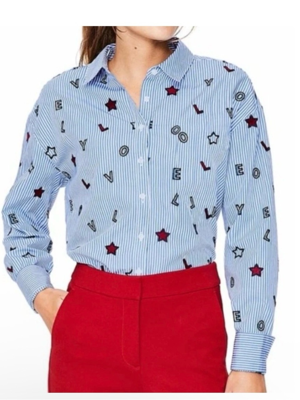 Boden shirt embroidery stars Love w/ red pants woman’s 16R Fourth of July nwt